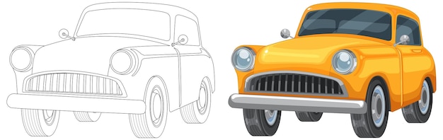 De un boceto a una ilustración colorida de un automóvil