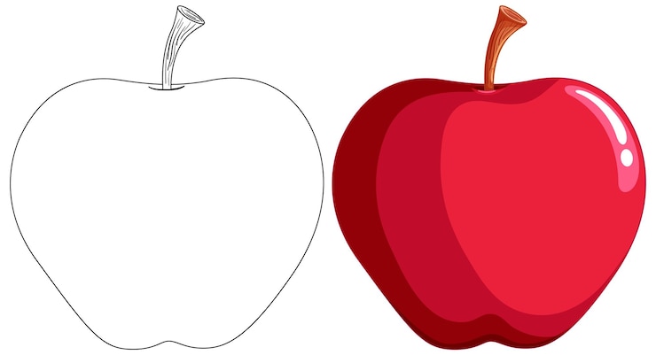 Vector gratuito del boceto a la realidad ilustración de la manzana roja