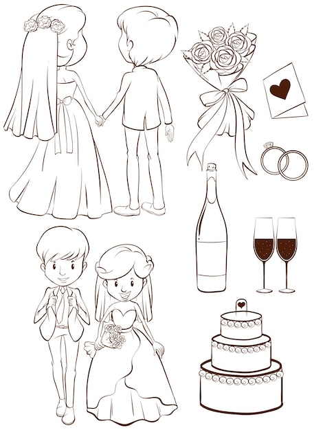 Un boceto simple de una ceremonia de boda.