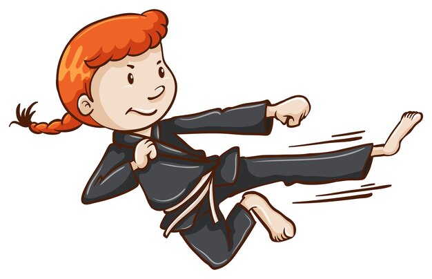 Un boceto simple de una chica haciendo artes marciales.