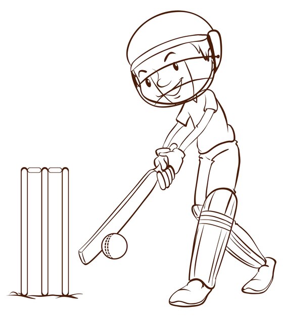 Un boceto simple de un hombre jugando al cricket.