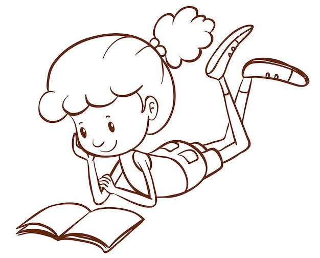 Un boceto simple de una niña leyendo.
