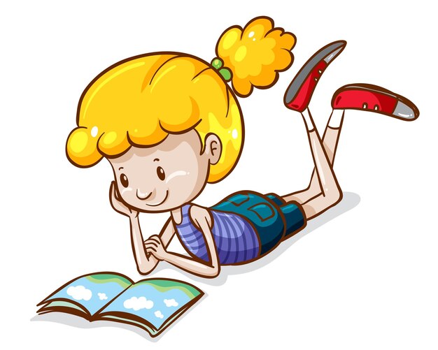 Un boceto simple de una niña leyendo.