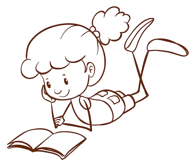 Un boceto simple de un niño leyendo