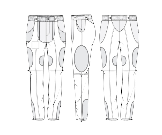 Boceto técnico moda hombres pantalones cargo slim fit vector premium