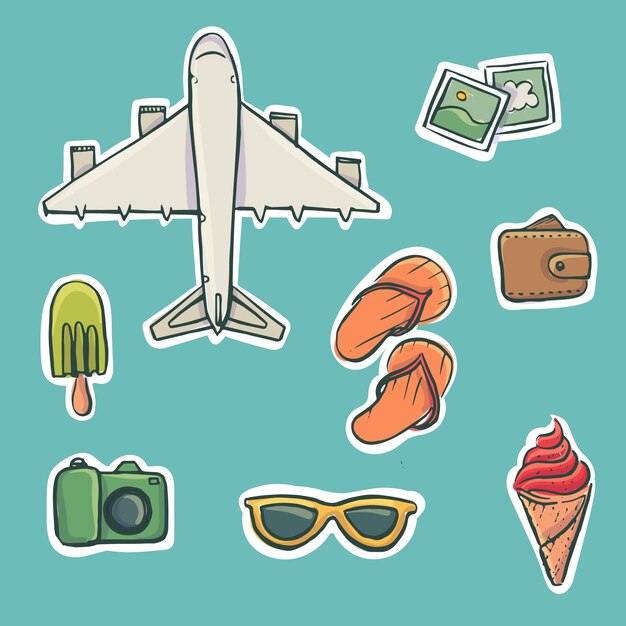 Bocetos de accesorios de viaje de verano