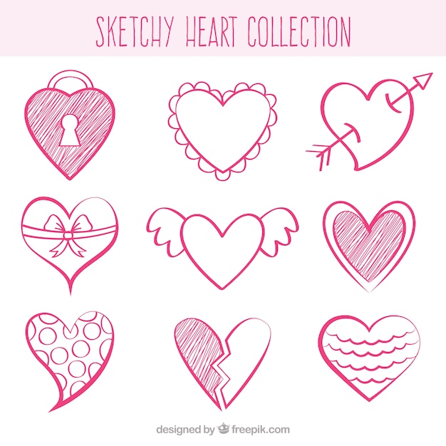 Vector gratuito bocetos de corazones decorativos