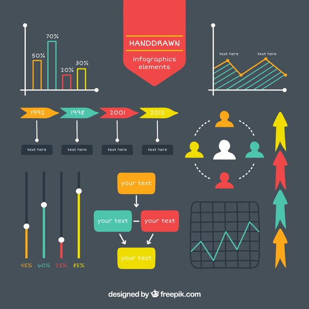 Bocetos de elementos infográficos en colores