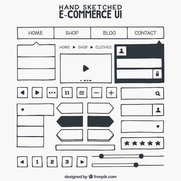 Vector gratuito bocetos de elementos web de comercio electrónico