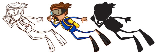 Bocetos de un hombre buceando