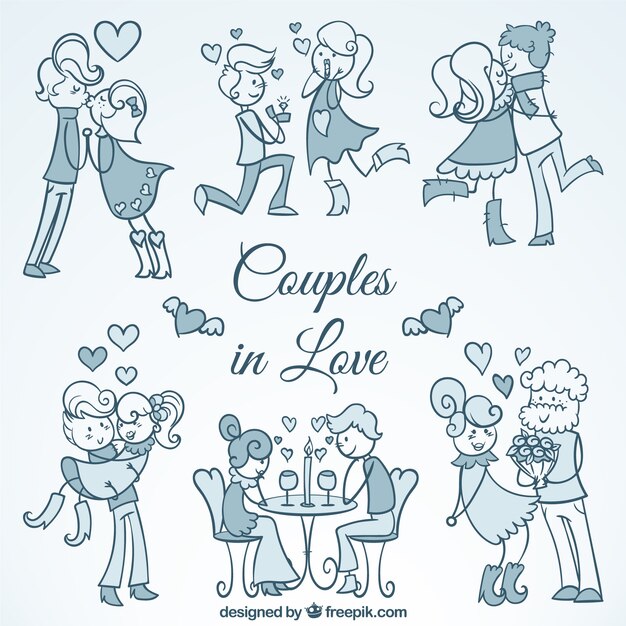 Bocetos de lindas parejas enamoradas 