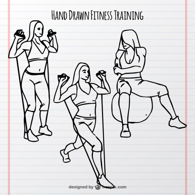 Vector gratuito bocetos de mujer de entrenamiento con elementos deportivos