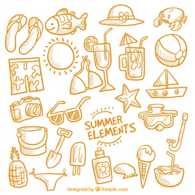 Vector gratuito bocetos naranjas de accesorios de verano