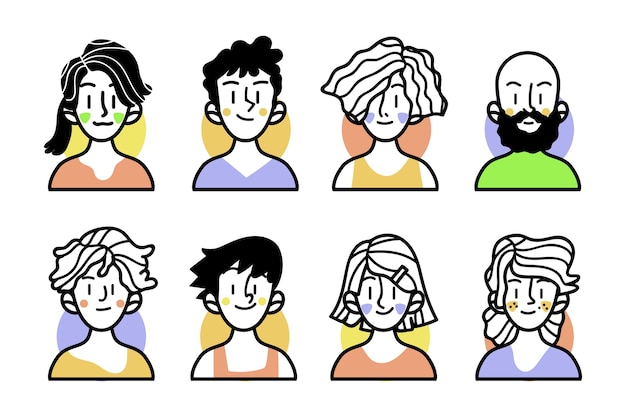 Bocetos de personas con ropa colorida.