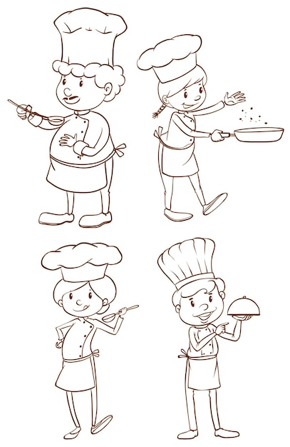 Bocetos sencillos y sencillos de los chefs.