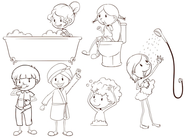 Vector gratuito bocetos simples de las personas que se bañan.