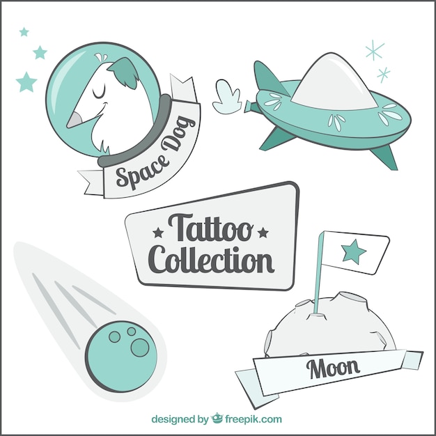 Vector gratuito bocetos de tatuajes de elementos de espacio