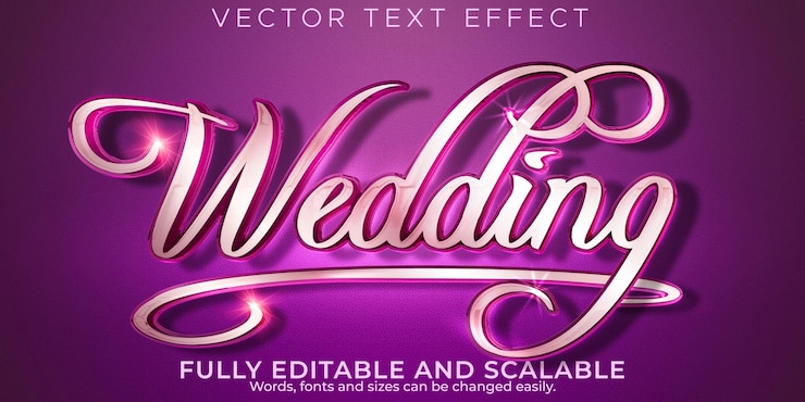 Vector gratuito boda matrimonio efecto de texto novia editable y estilo de texto elegante