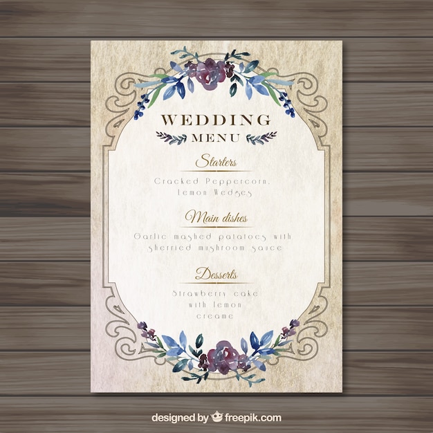boda vintag plantilla de menú