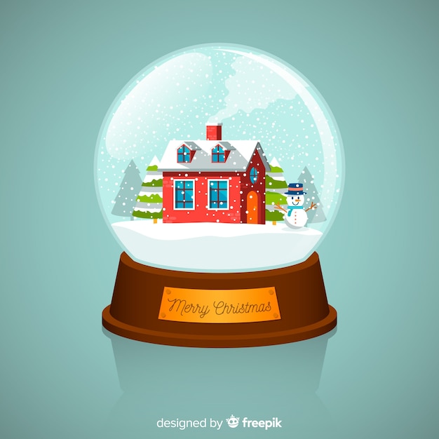 Vector gratuito bola de nieve navidad casa plana