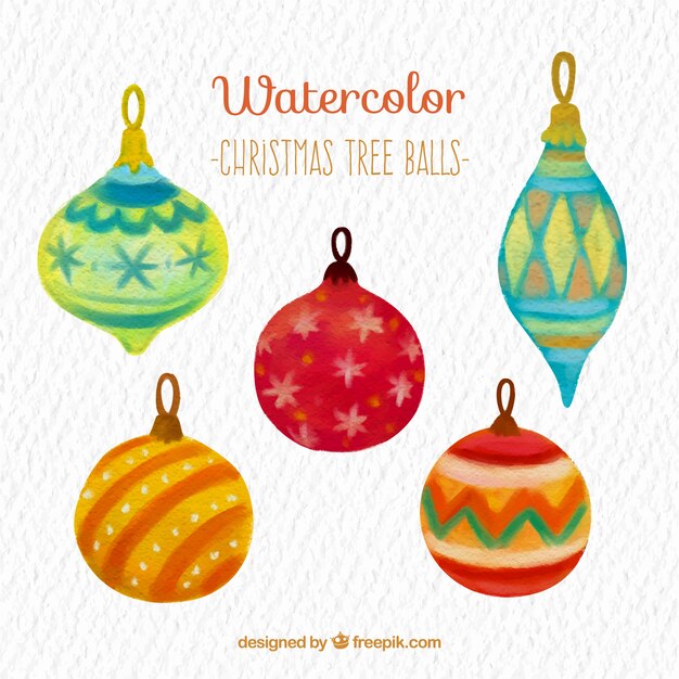 Bolas del árbol de navidad de acuarela
