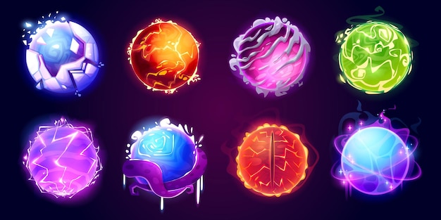 Bolas mágicas esferas de cristal y orbes de energía.