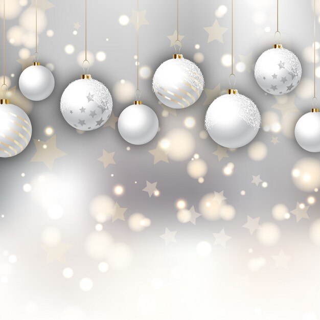 Bolas de navidad blancas sobre un fondo con estrellas