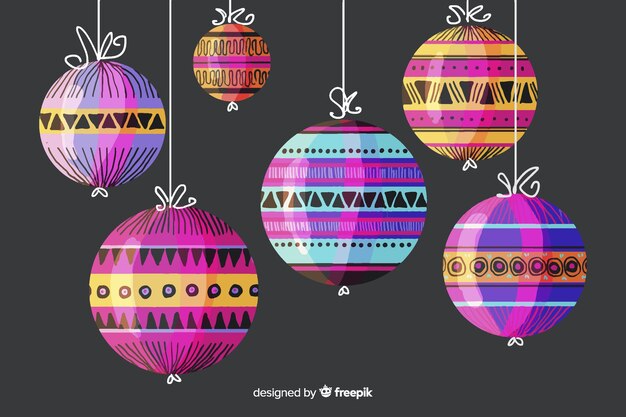 Bolas de navidad coloridas acuarelas