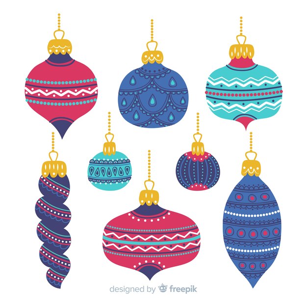 Bolas de navidad coloridas dibujadas a mano