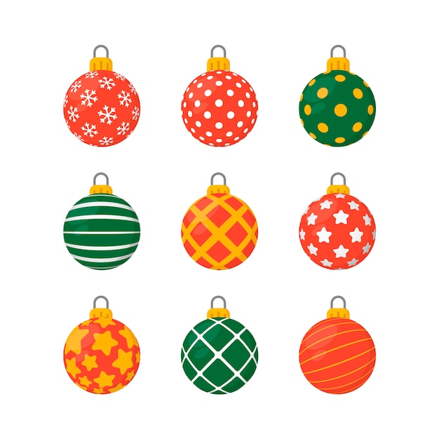 Bolas de navidad coloridas en diseño plano