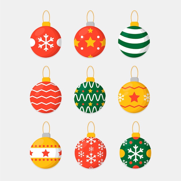 Bolas de navidad coloridas en diseño plano
