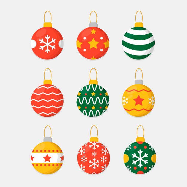 Bolas de navidad coloridas en diseño plano