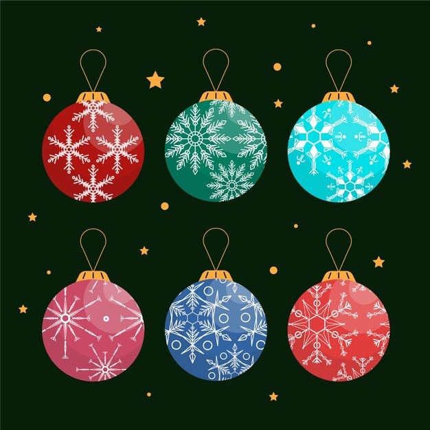 Bolas de navidad coloridas en diseño plano