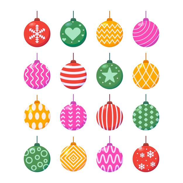 Bolas de navidad coloridas en diseño plano