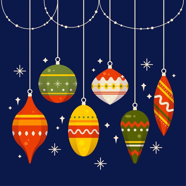 Bolas de navidad en diseño plano