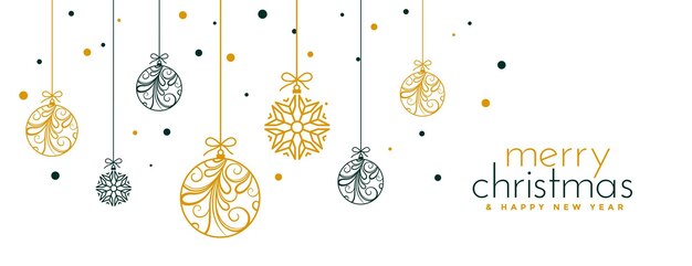 bolas ornamentales decorativas de Navidad en el vector de bandera blanca