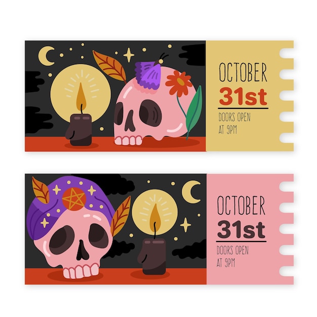 Vector gratuito boletos de halloween dibujados a mano