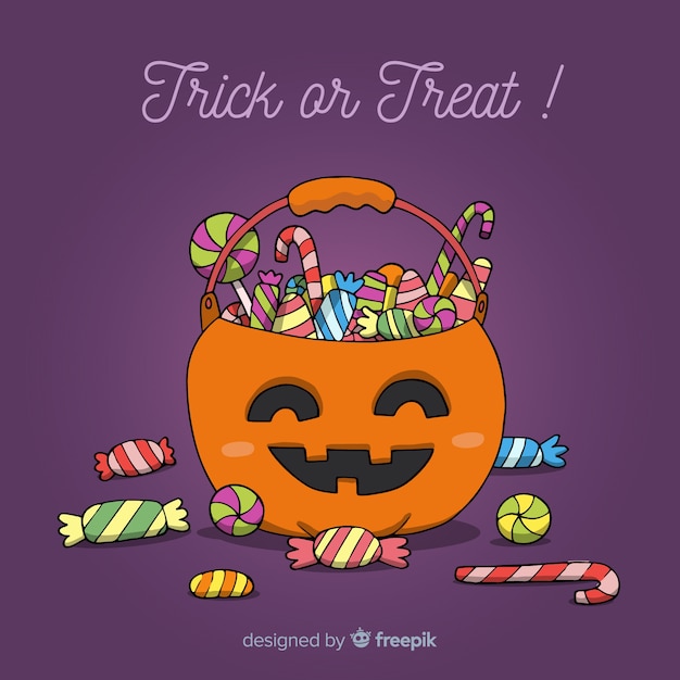 Vector gratuito bolsa de caramelos de halloween adorable dibujada a mano