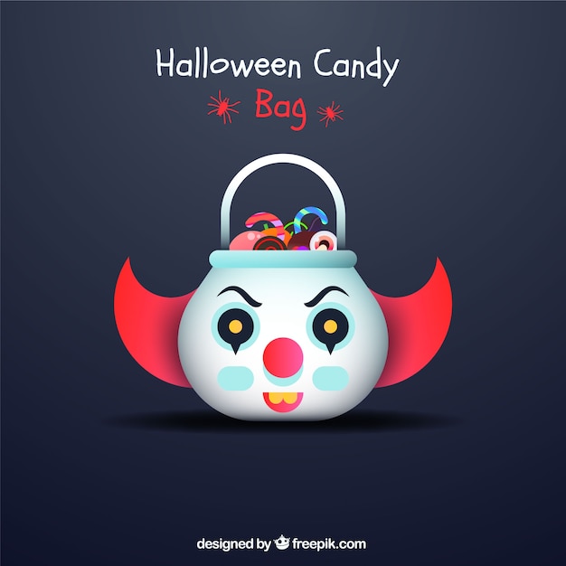 Vector gratuito bolsa de caramelos de halloween con cabeza de payaso