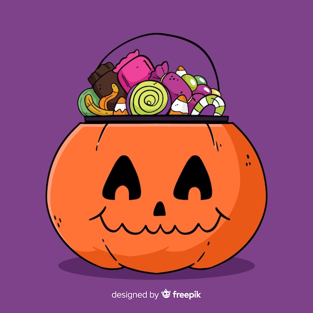 Bolsa de caramelos de halloween colorida dibujada a mano