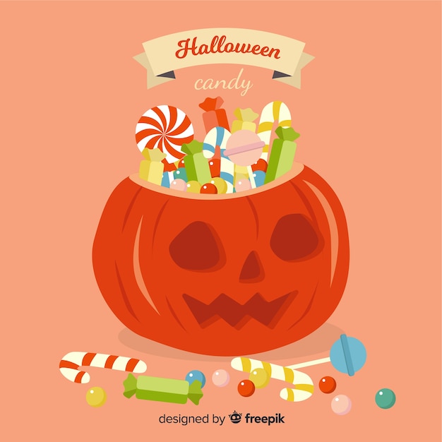 Bolsa de caramelos de halloween colorida dibujada a mano