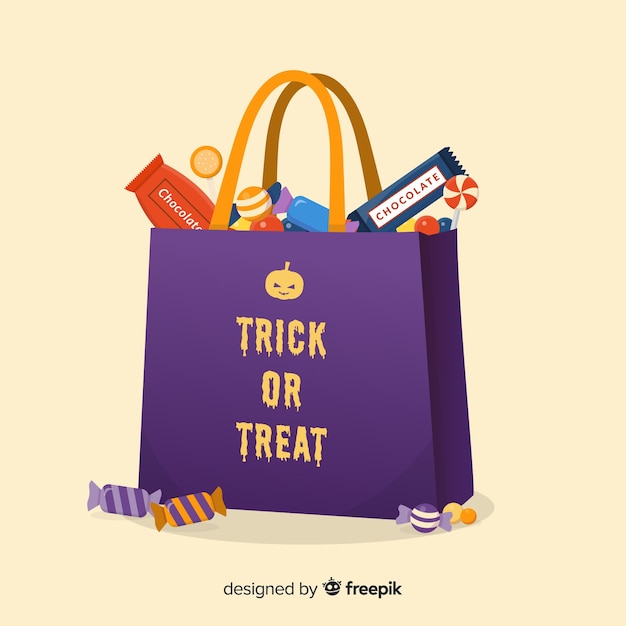 Bolsa de caramelos de halloween colorida con diseño plano