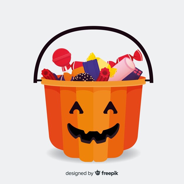 Bolsa de caramelos de halloween colorida con diseño plano