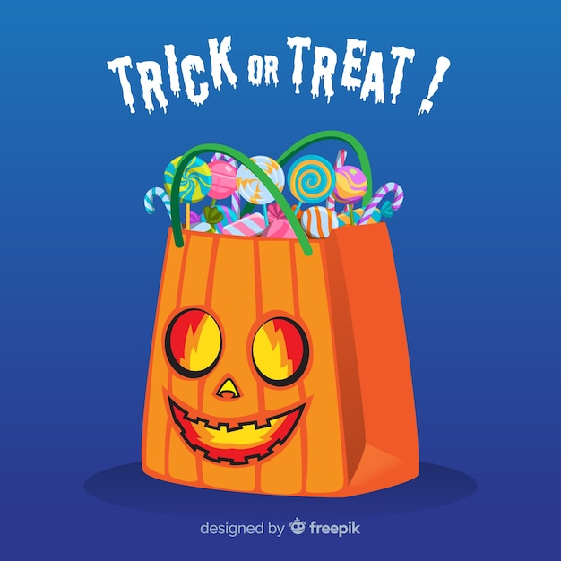 Vector gratuito bolsa de caramelos de halloween colorida con diseño plano