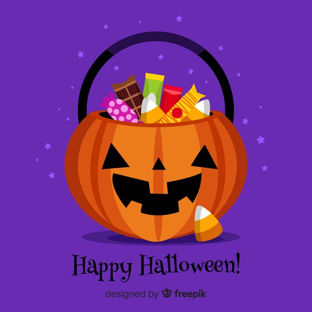 Bolsa de caramelos de halloween colorida con diseño plano