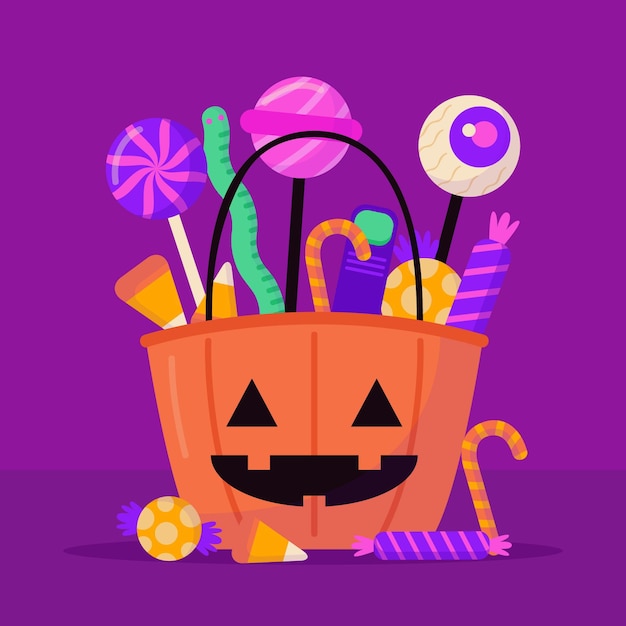 Vector gratuito bolsa de halloween con caramelos