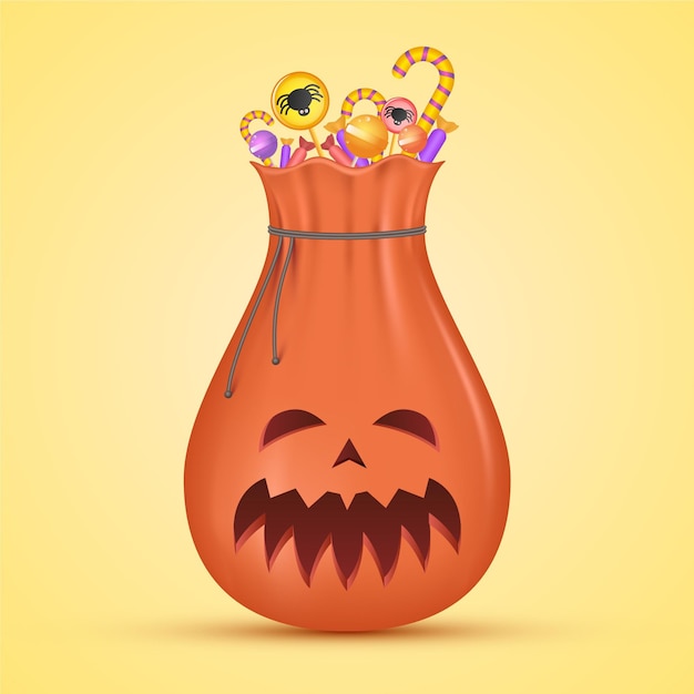 Vector gratuito bolsa de halloween de diseño realista