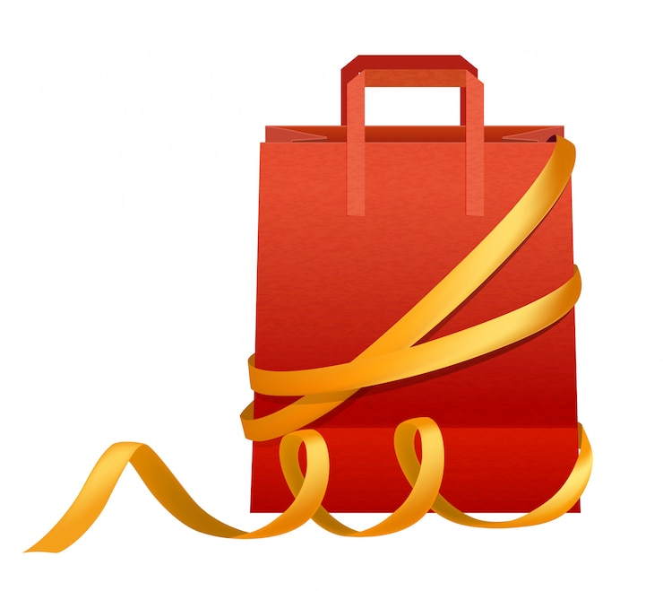 Vector gratuito bolsa de papel con cinta de bobinado. regalo de vacaciones