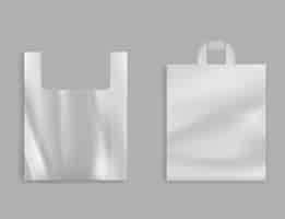 Vector gratuito bolsa de plástico de camiseta en blanco, paquete de polietileno con asas para tienda de comestibles