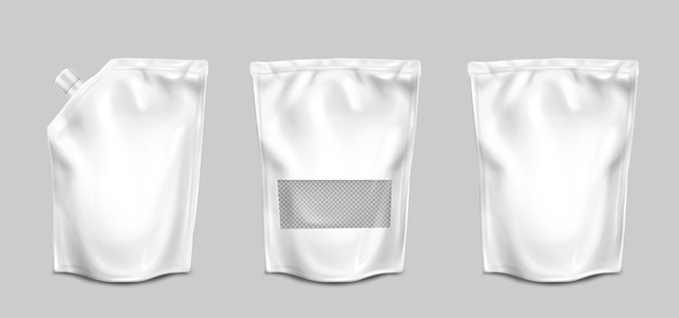 Bolsas de aluminio con boquilla y vista frontal de superficie transparente